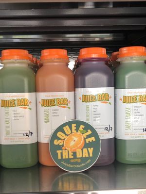 Cold pressed juices on sale at Eola General, Market on South, Bynx, and at our shop.. at Juice Bar in Orlando