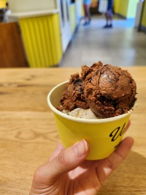 Cookies and cream caramel swirls and dark chocolate fudge brownie at Van Leeuwen Ice Cream - Morse St NE in Washington