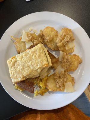 Bacon scramble on biscuit  at Bed Head Vegan Brunch House in Bethlehem