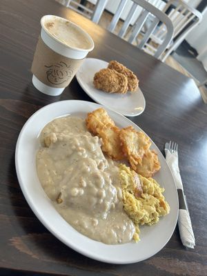 Biscuits and gravy with Fried Chicken   at Bed Head Vegan Brunch House in Bethlehem
