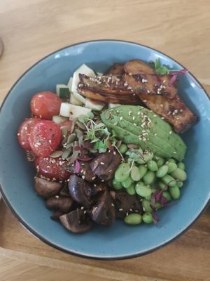 Bowl with mushrooms and avocado at The Rabbit Hole   in Kuala Lumpur