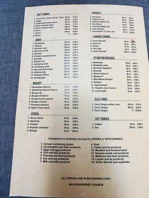 Drinks menu  at The Crazy Family in Burgas