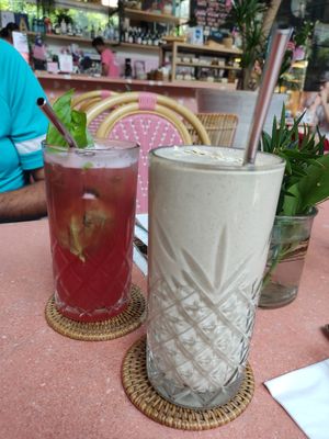 The cranberries (mocktail) and oat of this world (smoothie) at La Gula By The Hungry Tapir in Kuala Lumpur