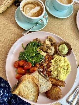 Big Brekkie and Cappuccino with oat milk  at La Gula By The Hungry Tapir in Kuala Lumpur