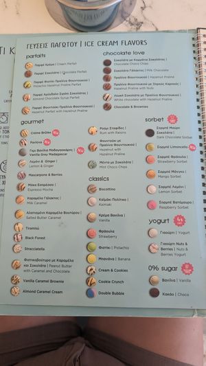 Menu at Dodoni in Kefalonia