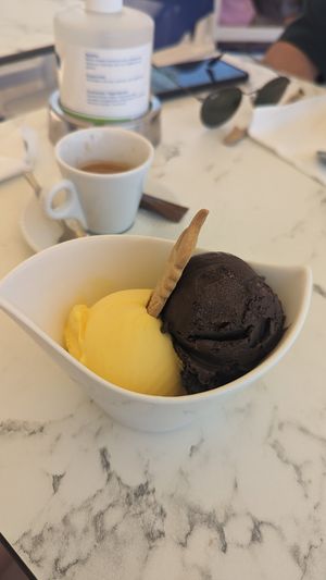 Mango and dark chocolate sorbet at Dodoni in Kefalonia