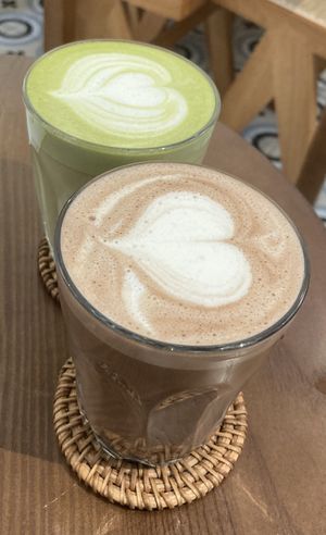 Non dairy hot chocolate and macha latte  at Wanaka in Hong Kong Island
