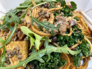 Sichuan mala spaghetti with tofu, kale   at Wanaka in Hong Kong Island