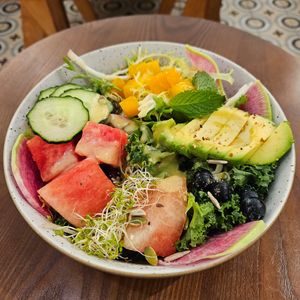 Local Organic Cucumber Watermelon Wild Berry Salad (ask for raw vegan) at Wanaka in Hong Kong Island