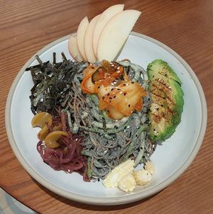 Raw Korean Noodles with Local Seasonal Kimchi 生機韓式拌麵 配 手工本地泡菜 at Wanaka in Hong Kong Island