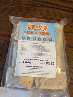 Frozen pizza rolls (Garbage Kids) at Waterloo Vegan Market in Cleveland