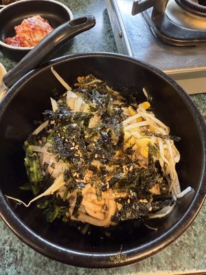 Veggies and rice for the broth!  at YooJung SikDang - 유정식당 in Seoul