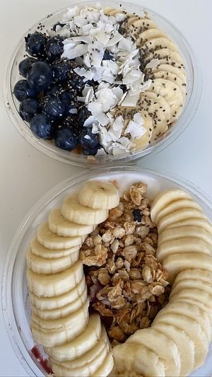 8th Avenue (half coconut) and Nica (half green)  at Playa Bowls in Bloomfield Township