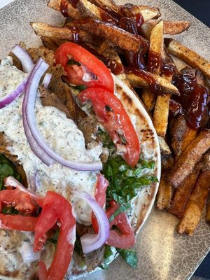 VEGAN GYRO 
Home-Made Seitan, Home-Made Tzatziki Sauce
Lettuce, Red Onion & Tomatoes  at Glo Jean's Kitchen in Homewood