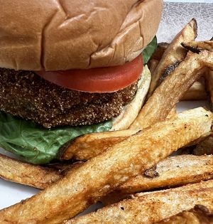 
FRIED EGGPLANT SANDWICH
Fried Eggplant w/ Lettuce, Tomatoes, Pickles on a Brioche Bun
 at Glo Jean's Kitchen in Homewood