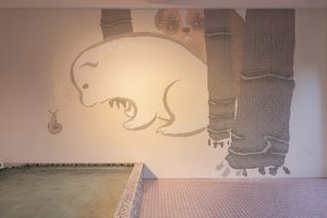 Tile art of the work "Inu-koro" by the historical Japanese painter Kamisaka Sekka at The Vanish in Fukuoka