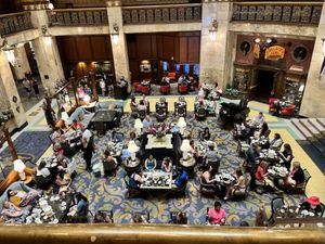 Overhead view of the tea area  at Afternoon Tea in Denver
