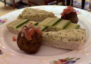 Vegan egg salad and cucumber finger sandwiches and falafel   at Afternoon Tea in Denver