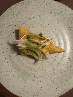 Chickpea flour, capers, pickled onions —wow!  at Theo in Copenhagen