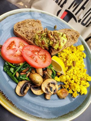 Smashed avo (with an expensive side of tofu scramble) at Sweet Bones Bakery Cafe in Scullin