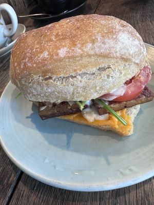 Vegan ‘cheese and bacon'  at Sweet Bones Bakery Cafe in Scullin