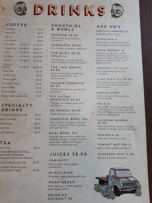 Drinks menu at Sweet Bones Bakery Cafe in Scullin