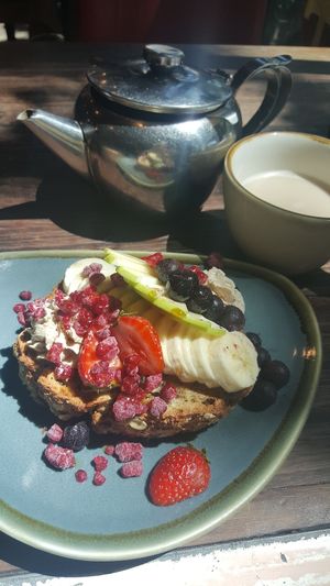 Loaded banana bread and sticky chai at Sweet Bones Bakery Cafe in Scullin