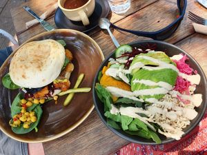 Mushroom burger and soul bowl ♡♡ at Sweet Bones Bakery Cafe in Scullin
