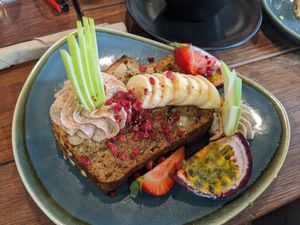 Loaded banana bread $12.50 at Sweet Bones Bakery Cafe in Scullin