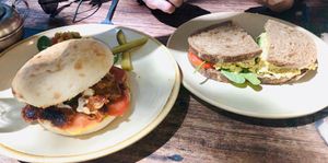 Seitan roll and egg sandwich  at Sweet Bones Bakery Cafe in Scullin