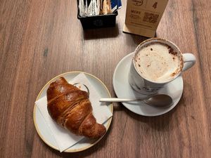 Vegan brioche with berry jam and chai latte with soy milk   at Urban Coffee Lab in Bolzano