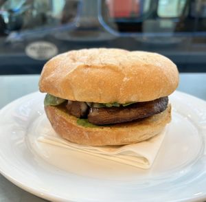 Mushroom and vegan haggis bap  at Fruitmarket Cafe in Edinburgh