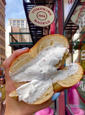 Insanely delicious vegan cream cheese!  at Tompkins Square Bagels in New York City
