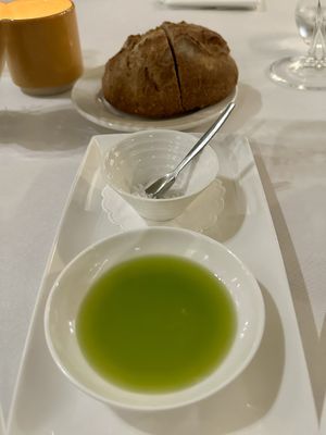 Bread served with first course served with fir dressinggs  at Vannu in Breda