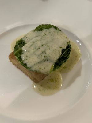 Second course: Crunchy horseradish with savoy cabbage and sauerkraut dressing   at Vannu in Breda