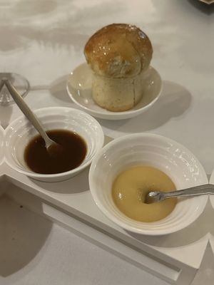 Sixth course cheese served with sweet brioche, apple syrup and quince jam   at Vannu in Breda