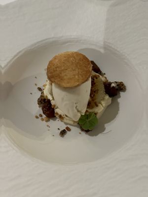 Seventh course: creamy ice cream made from parsnip, sweet salsify and white grapefruitt  at Vannu in Breda