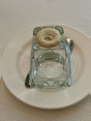 Condiments for the bread: local salt and mushroom spread  at Vannu in Breda