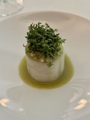 First course: kohlrabi, pearl barley and cress  at Vannu in Breda