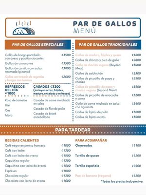 menu at Par de Gallos in San Pedro