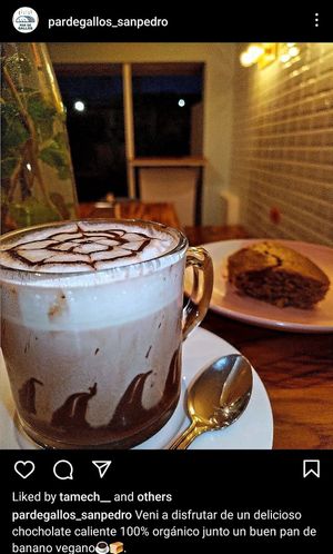 chocolate con pan de banano vegano at Par de Gallos in San Pedro