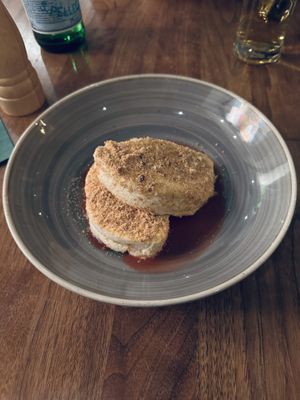 Tasty strawberry sauce on the ice cream.    at Schnitzelei Mitte in Berlin