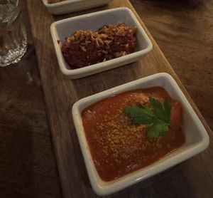 Beet tartar and vegan currywurst  at Schnitzelei Mitte in Berlin