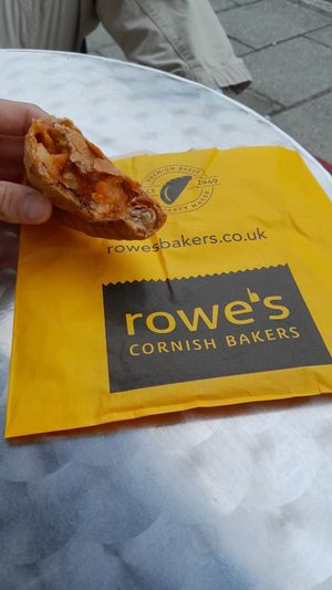 Vegan chicken pasty at Rowe's Cornish Bakers - Helston in Helston