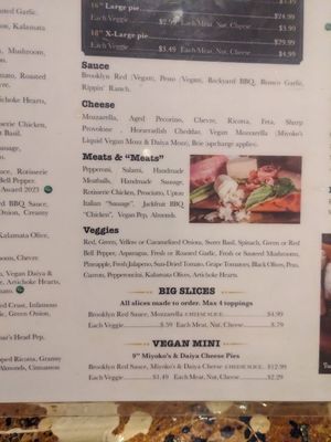 Vegan menu includes build your own pizza options like miyoko's cheese, vegan meats at Noble Pie Parlor Midtown in Reno