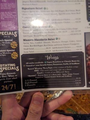 Vegan salads and vegan wings available at Noble Pie Parlor Midtown in Reno