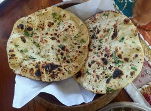 Super delicious vegan garlic and cilantro naan at Marwari Indian Food in Tepoztlan