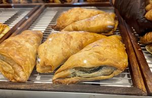 Spinach pie, spanakopita.  at JTR - French Bakery in Santorini