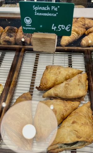 Spinach pie.  at JTR - French Bakery in Santorini