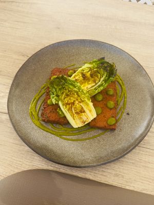 Chickpea Fritters w baby lettuce   at Oia Gefsis in Oia